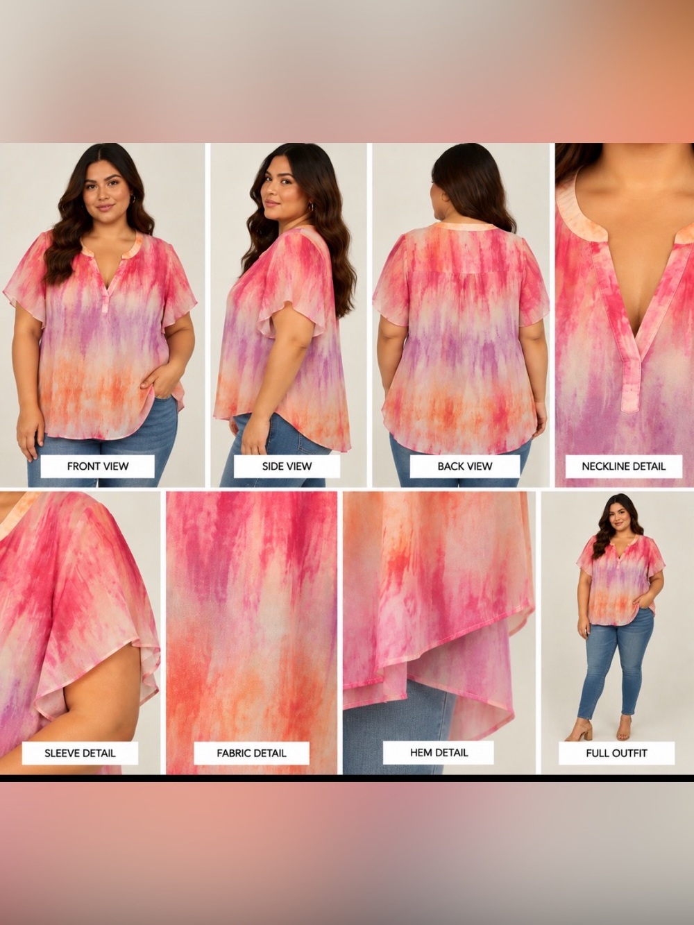 torrid Watercolor Tie-Dye V-Neck Blouse in Pink, Purple & Orange